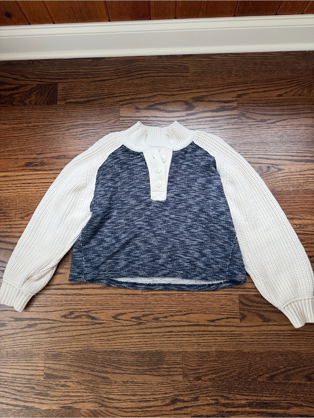 Vintage Havana Navy Heather Body with Cream Knit Sleeves Pullover